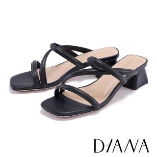 【DIANA】嚴選羊皮交織造型細帶低跟拖鞋(黑色)