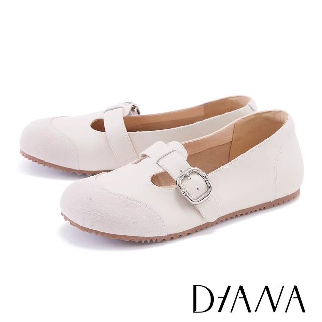 【DIANA】T字簍空復古真皮瑪莉珍休閒鞋(米色)