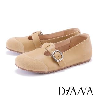 【DIANA】T字簍空復古真皮瑪莉珍休閒鞋(棕色)