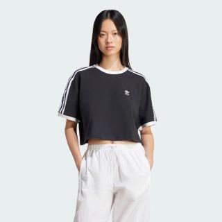 【adidas 愛迪達】ADICOLOR 3-STRIPES 短版短袖上衣(JC8149 女款 ORIGINALS休閒寬鬆短版T恤 黑)