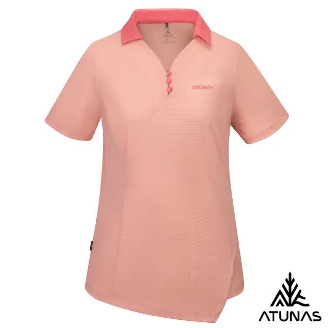 【ATUNAS 歐都納】女款POLARTEC POWER DRY短袖POLO衫(A1PS2503W桃粉/吸濕排汗/抗臭/抗UV防曬/透氣快乾)