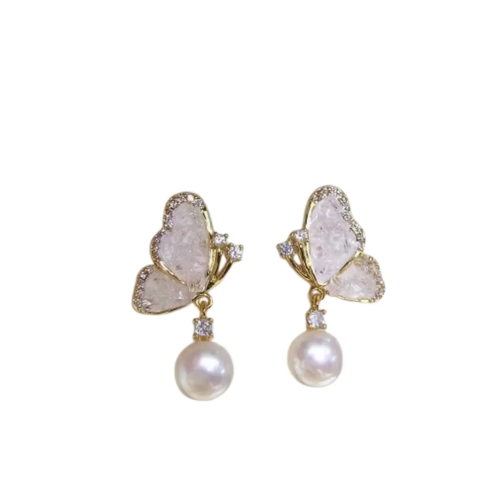 【勝弘珠寶】淡水珍珠蝴蝶耳環-7mm