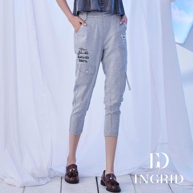【IGD 英格麗】實體同步款-個性工裝風多口袋休閒長褲(淺灰)