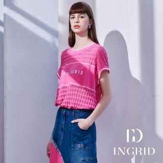【IGD 英格麗】實體同步款-IGD立體字母蕾絲泡泡長版造型上衣(桃紅)