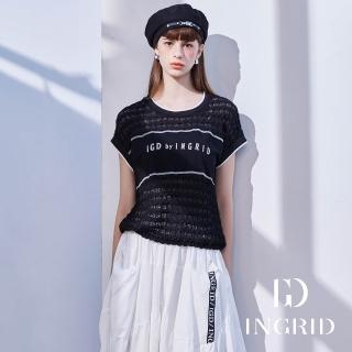 【IGD 英格麗】實體同步款-IGD立體字母蕾絲泡泡長版造型上衣(黑色)