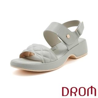 【DROM】厚底涼鞋 魔鬼粘涼鞋/復古格子車線一字帶魔鬼粘厚底涼鞋(綠)