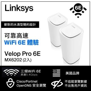 【Linksys】Velop Pro AXE5400 WiFi 6E 三頻 無線網狀路由器 二入(MX6202-AH)