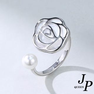 【Jpqueen】祝福玫瑰珍珠貝母輕奢高雅開口戒指(銀色)