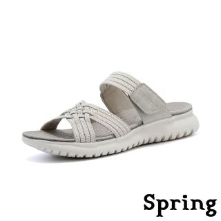 【SPRING】厚底拖鞋 魔鬼粘拖鞋/經典彈力交叉縷空織帶魔鬼粘厚底拖鞋(灰)