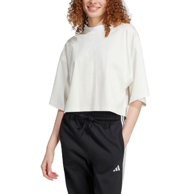 【adidas 愛迪達】女 W CE Q2 TEE 短版 短袖上衣 - JF3404