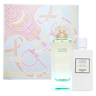 【Hermes 愛馬仕】Un Jardin Sur Le Nil 尼羅河花園禮盒 - 淡香水 EDT 100ml+身體乳80ml(粉盒 平行輸入)