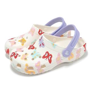 【Crocs】洞洞鞋 Classic Butterfly Graphic Clog K 中大童 蝴蝶克駱格 米白(2112550WV)