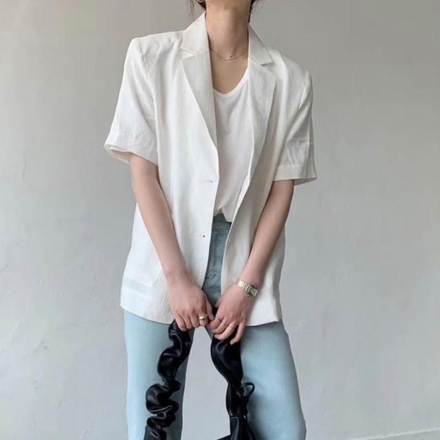【時尚巴黎】現貨+預購 西裝外套休閒西服(棉麻短袖寬鬆簡約女外套74ke16)