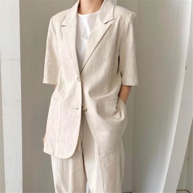 【時尚巴黎】現貨+預購 西裝外套休閒西服(短袖純色氣質寬鬆女外套74ke14)