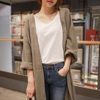 【時尚巴黎】現貨+預購 風衣外套休閒大衣(寬鬆棉麻寬鬆長版女外套4色74ke2)