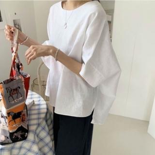 【時尚巴黎】現貨+預購 T恤七分袖上衣(亞麻寬鬆清爽圓領女裝2色74ke19)
