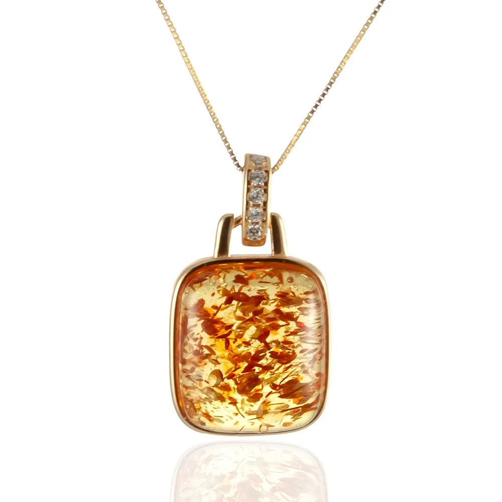 【Woogie武吉珠寶】琥珀蜜蠟精品花珀無飾牌項鍊(方形20mm)