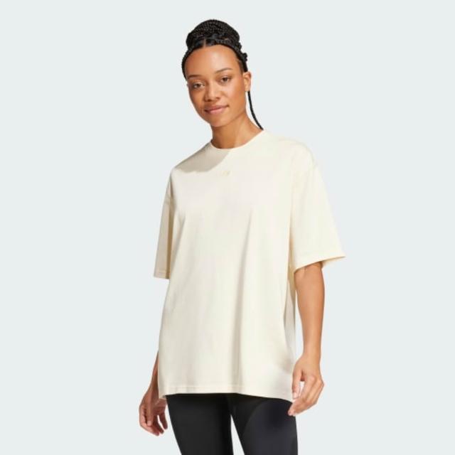 【adidas 愛迪達】短袖上衣 女 寬鬆 三葉草 亞規 GRAPHIC TEE 米白 JD0039