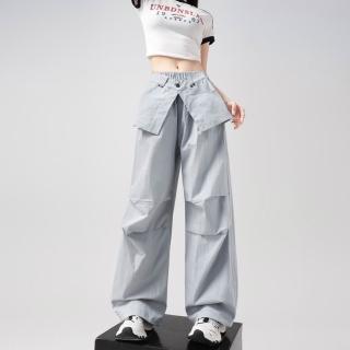 【MsMore】甜酷辣妹工裝冰絲速乾戶外降落傘休閒運動長褲#124985(卡其 灰 白 黑)