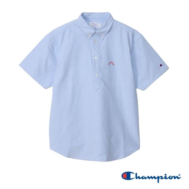 【Champion】官方直營 男款-CASUAL 半開襟短袖襯衫-淺藍色(C3-Z328-320)
