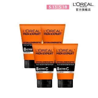 【LOREAL Paris 巴黎萊雅】8效勁能男仕深層洗面乳100ml 超值四入組