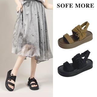 【SOFE MORE】蝴蝶結厚底涼鞋 女生仙氣涼拖鞋 輕便鬆緊帶 涼拖鞋 可愛甜美風 鬆糕底鞋款(蝴蝶結厚底涼鞋)