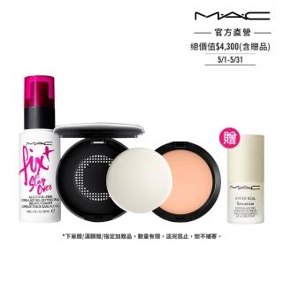 【M.A.C】超持妝寶寶粉定妝超值組(超持妝無瑕粉餅SPF15/PA+ 13g/粉餅空盒搭配粉餅 不含粉撲/定妝噴霧30ml)