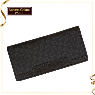 【Roberta Colum】諾貝達專櫃皮夾 牛皮配乳膠長夾 長版皮夾(28908-黑色)
