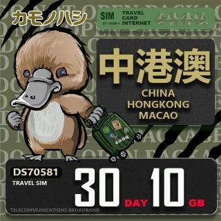 【platypus 鴨嘴獸】Travel Sim 中港澳 30天10GB 上網絡卡(中國 香港 澳門 上網絡卡)