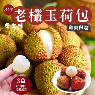 【初品果】屏東60年老欉玉荷包禮盒4斤x3盒(大小混果 帶枝出貨 年節禮盒 老欉珍貴稀少 端午禮盒)