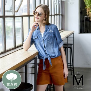 【MYVEGA 麥雪爾】MA高含棉LOGO刺繡丹寧牛仔外套-淺藍