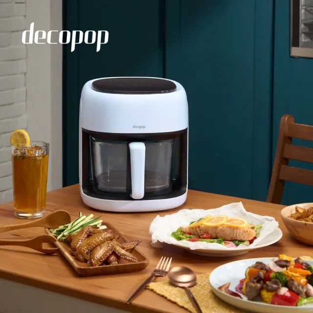 【decopop】智能觸控美型玻璃氣炸鍋4.5L大容量 DP-107(智能控溫/不沾油好清洗/360度均勻加熱)