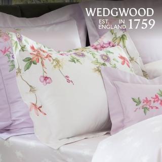 【WEDGWOOD】義大利300織長纖棉 印花歐式枕套一件｜蜂鳥花舞 花舞白(百貨款｜51x71cm)