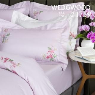 【WEDGWOOD】600織埃及棉 刺繡歐式枕套一件｜蜂鳥花舞 丁香紫(百貨款｜51x71cm)