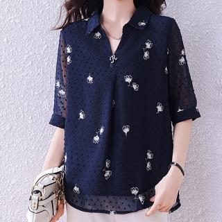 【麗質達人】2169藍色五分袖上衣-LY(M-4XL)