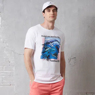 【NAUTICA】官方旗艦 男裝 海底世界印花短袖T恤(白色)