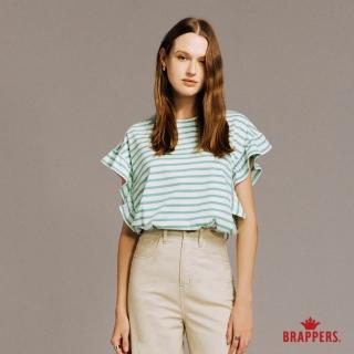 【BRAPPERS】女款 條紋荷葉邊袖上衣(白底綠條)