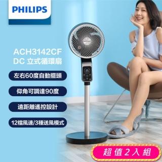 【Philips 飛利浦】買1送1 共2入組!!-9吋 直立式DC渦流定時循環扇 液晶觸控顯示-可遙控(ACR3142CF)