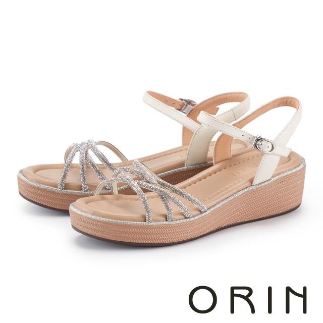 【ORIN】氣質閃耀水鑽細帶厚底涼鞋(白色)