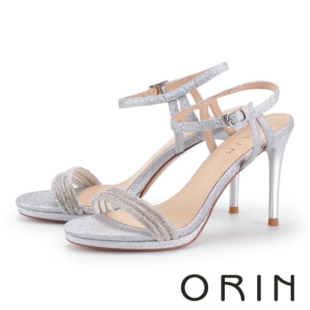 【ORIN】低奢閃耀水鑽細帶高跟涼鞋(銀色)