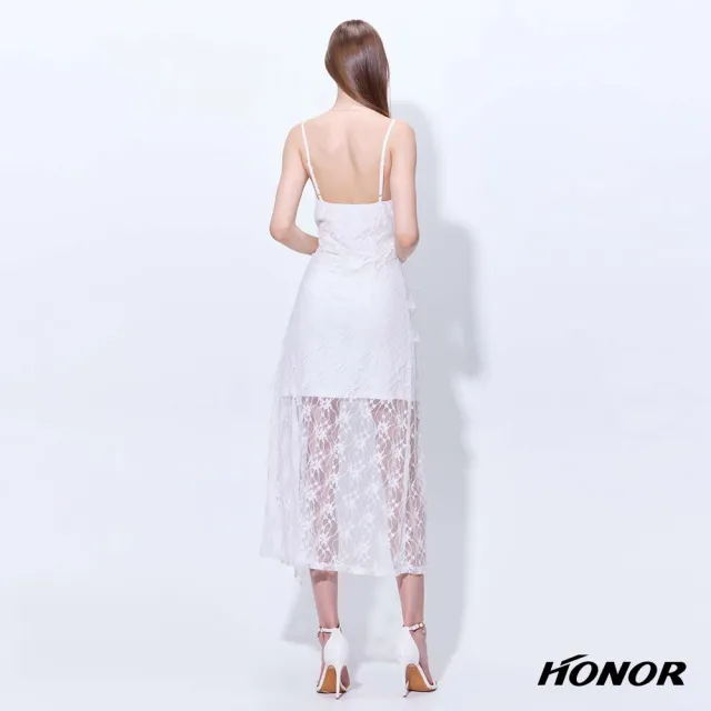 【HONOR 山形屋】出清品 優雅蕾絲斜襬剪裁細肩洋裝-白(限定出清)