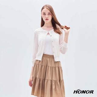 【HONOR 山形屋】鏤空拼接雪紡愛心水鑽釦七分袖外套-米白/黑