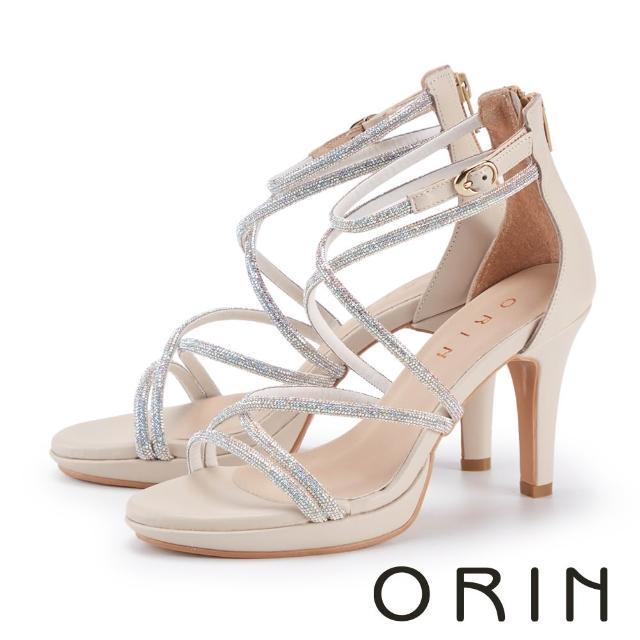 【ORIN】華麗璀璨水鑽細帶纏繞高跟涼鞋(白色)