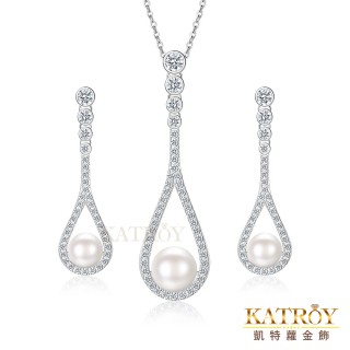 【KATROY】天然珍珠．項鍊．耳環．新年禮物．套組(8.0 - 8.5mm)