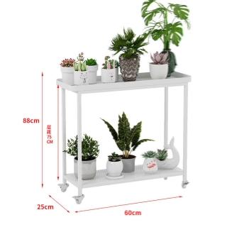 【w雲仲森傢俱】雙層 60*25*88cm(花架 鐵藝花架 移動花架 陽臺花架 置物架 花盆架 盆景架 預購15天)
