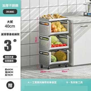 【G賓尼適旗艦店】加厚不鏽鋼蔬菜置物架 40CM三層 承重100KG(蔬菜收納架 廚房收納架 置物架 預購15天)