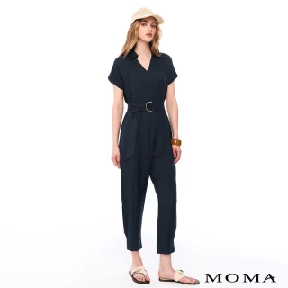 【MOMA】自然麻感短袖連身褲(深藍色)