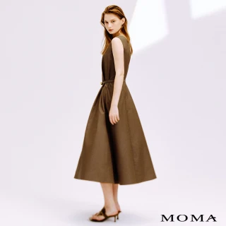 【MOMA】簡約M+暖棕質感V領長洋裝(咖啡色)