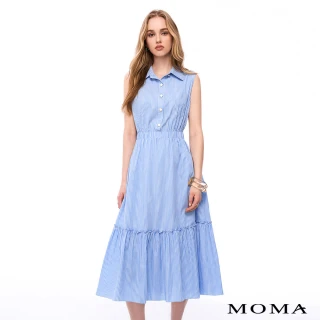 【MOMA】夏日條紋無袖襯衫長洋(藍色)