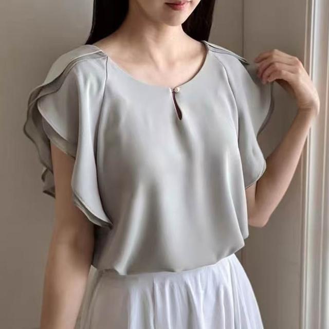 【LANNI 藍尼】★荷葉花邊原領上衣(女上衣/舒適/百搭/圓領/T恤)
